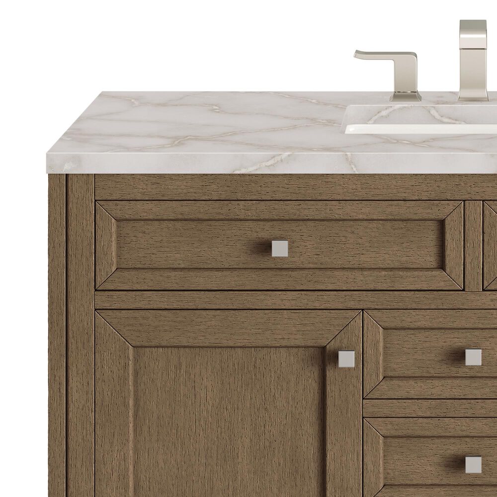 James Martin Vanities Chicago 48&quot; Single Bathroom Vanity in Whitewashed Walnut with 3 cm Victorian Silver Quartz Top and Rectangular Sink, , large