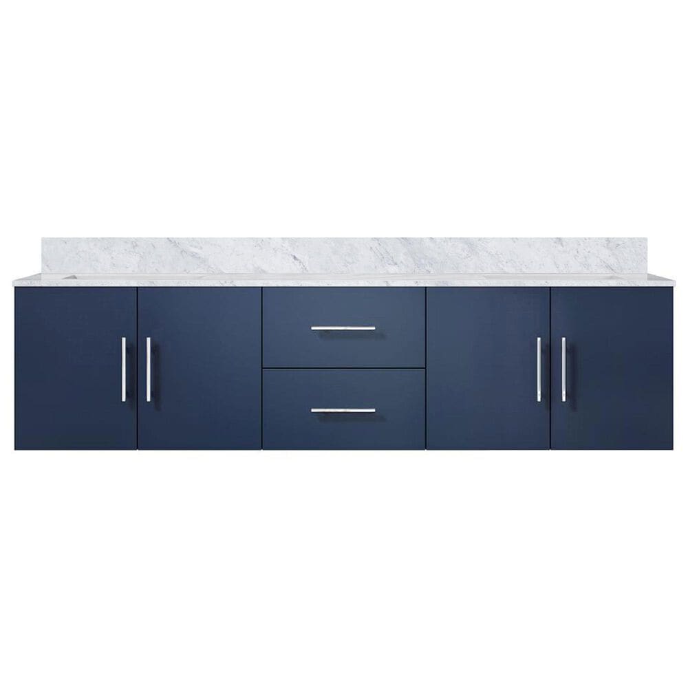 Lexora Home Geneva 72&quot; Double Bathroom Vanity in Navy Blue with 2 cm White Carrara Marble Top and Rectangular Sinks, , large