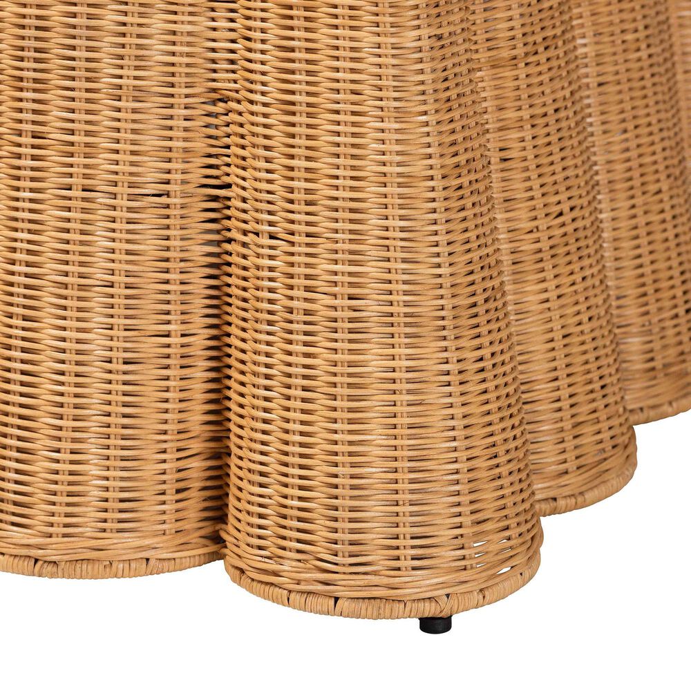 Baxton Studio Palm 27" Square Ottoman with Light Honey Rattan in White, , large