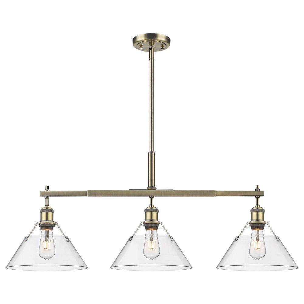 Golden Lighting Orwell 3-Light Linear Pendant with Clear Glass Shade in Aged Brass, , large