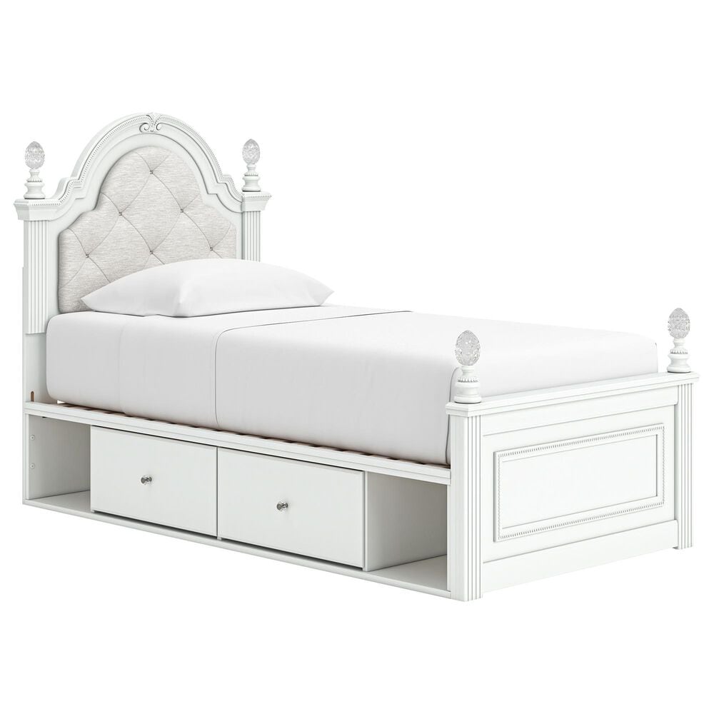 Ashley Kozlani Twin Upholstered Storage Bed in Matte White, , large