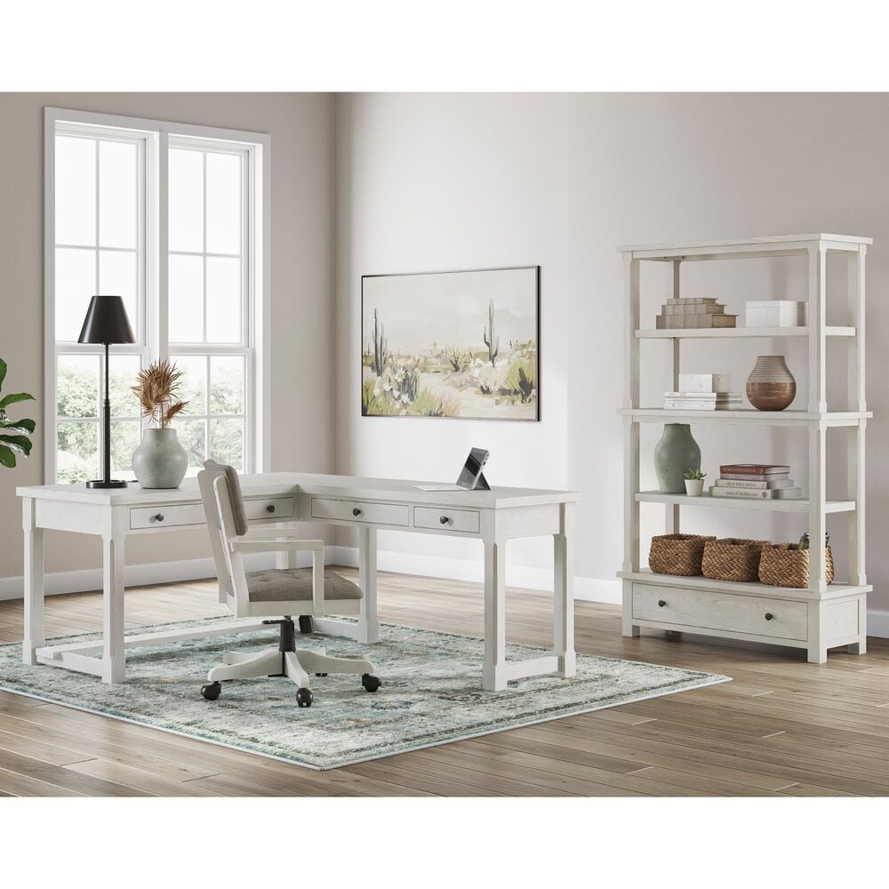 Ashley Robbinsdale 3-Piece L-Shape Desk and Bookcase Set in Antique White, , large