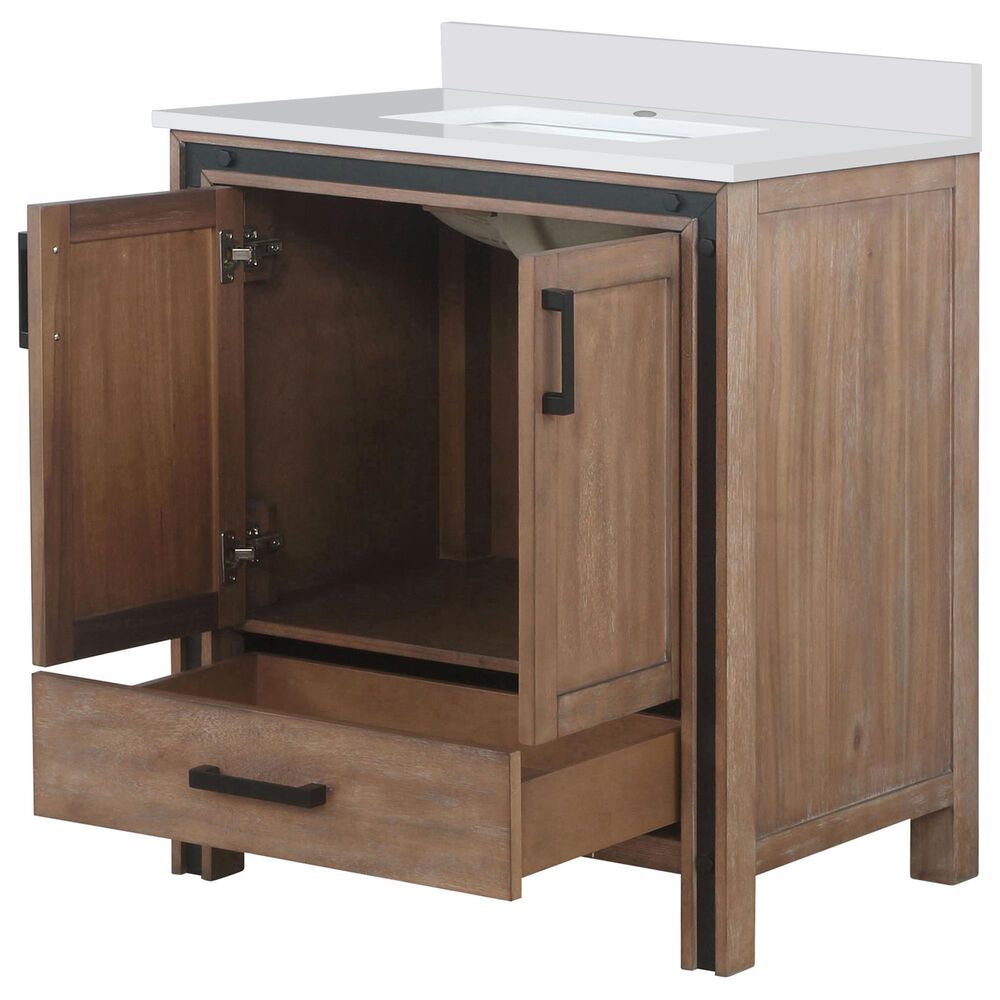 Lexora Home Ziva 30&quot; Single Bathroom Vanity in Rustic Barnwood with 2 cm White Quartz Top and Rectangular Sink, , large