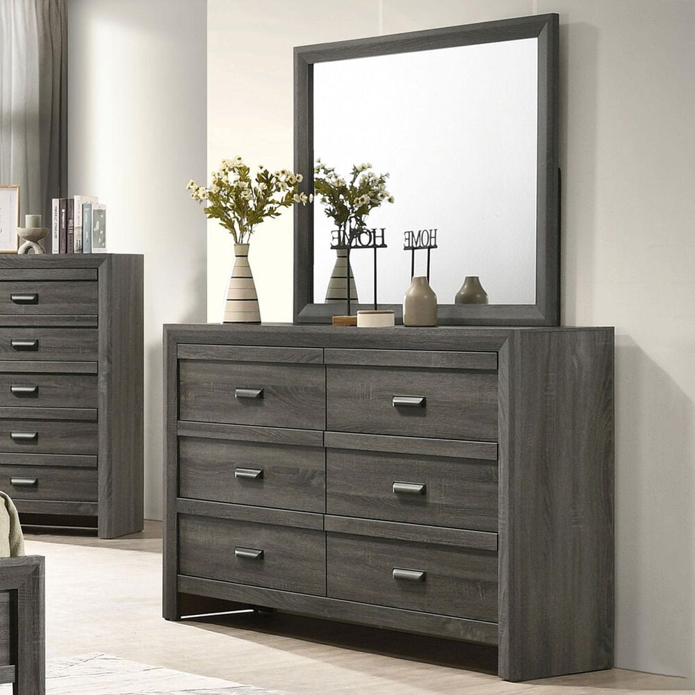 Crown Mark Valor 6-Drawer Dresser and Mirror in Grey, , large