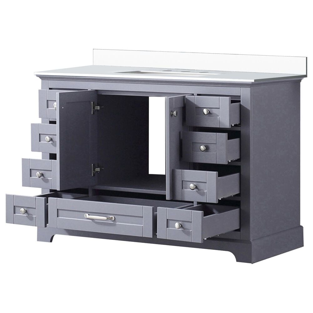 Lexora Home Dukes 48&quot; Single Bathroom Vanity in Dark Grey with 2 cm White Quartz Top and Rectangular Sink, , large
