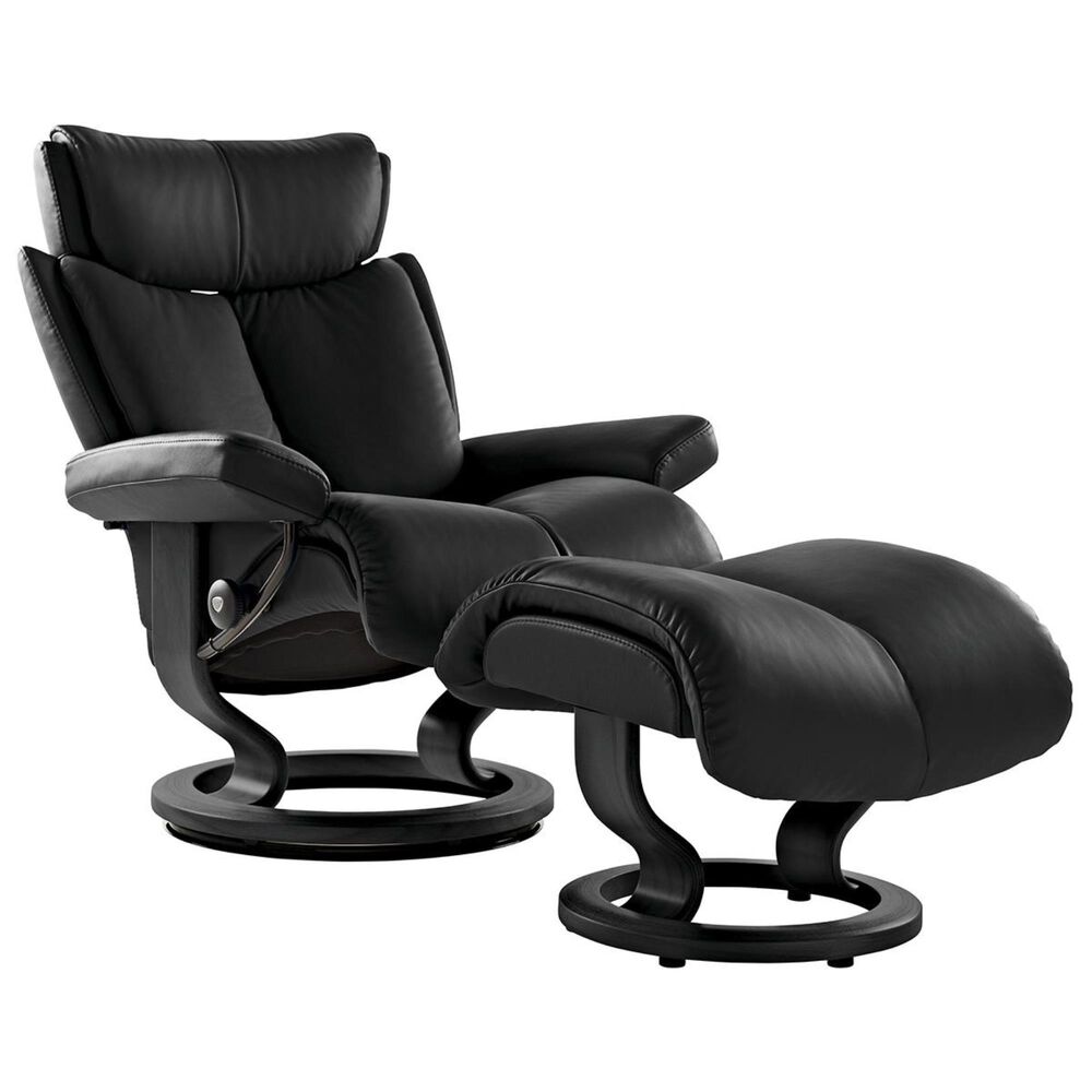 Stressless Magic Medium Chair and Ottoman in Paloma Black, , large