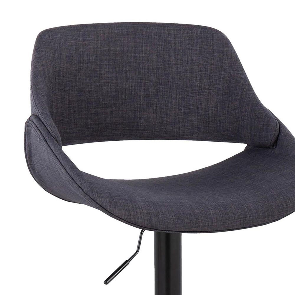 LumiSource Fabrico Swivel Adjustable Bar Stool with Charcoal Fabric Upholstery and Rounded T Footrest in Black (Set of 2), , large