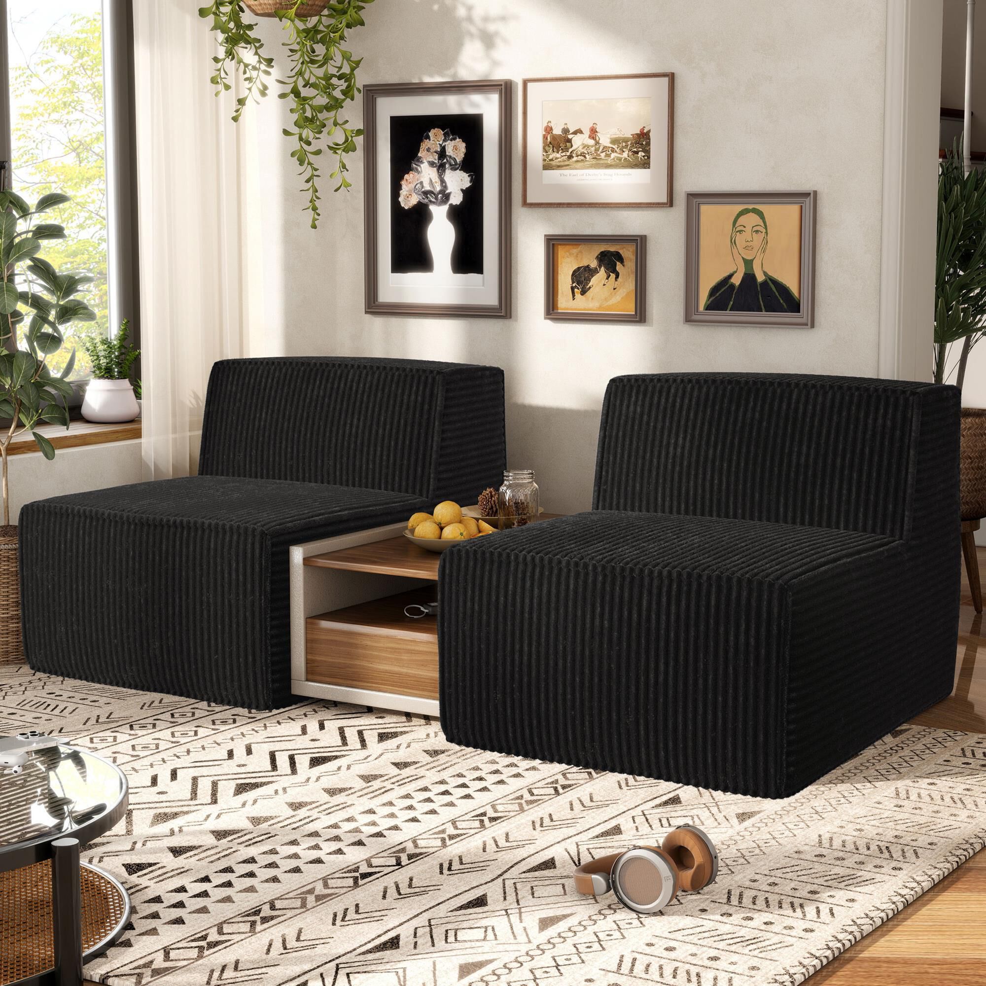 Furniture of America Facil 2-Piece Modular Armless Loveseat in Black