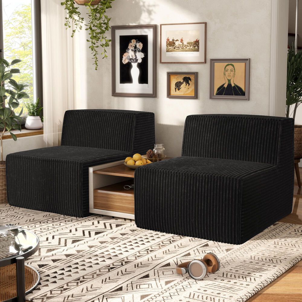 Furniture of America Facil 2-Piece Modular Armless Loveseat in Black, , large