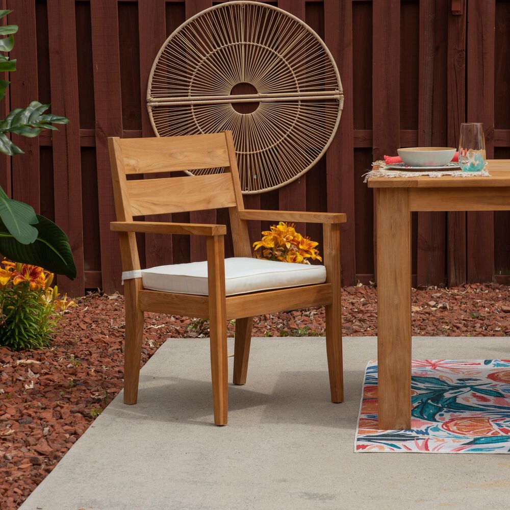 Linon Home Decor Carenen Patio Arm Chair with Antique White Cushion in Natural, , large