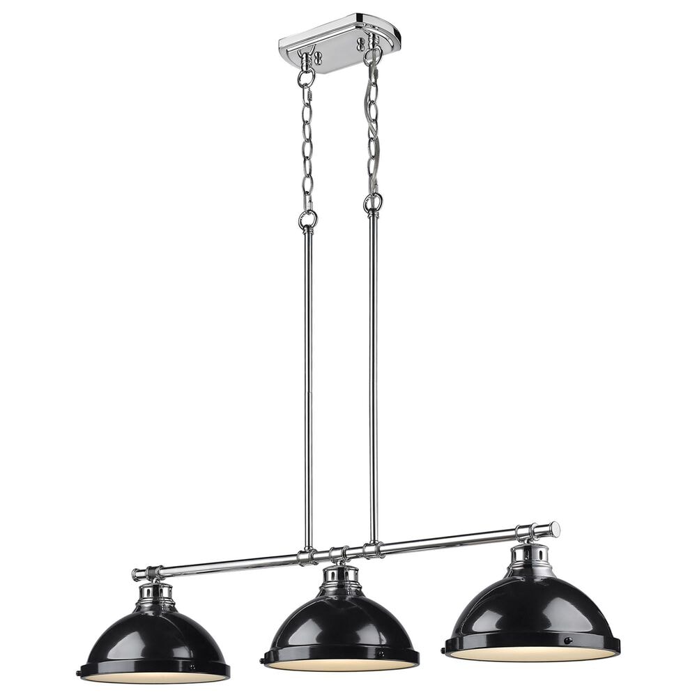 Golden Lighting Duncan 3-Light Pendant with Black Shade in Chrome, , large