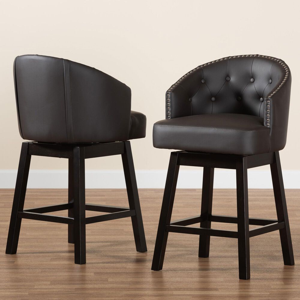 Baxton Studio Theron Swivel Counter Stool with Dark Brown Cushion in Espresso Brown (Set of 2), , large
