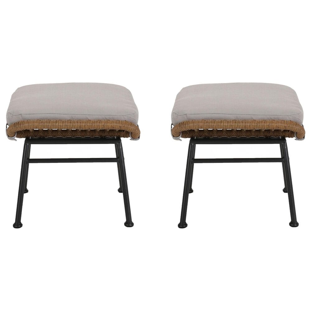 Hearth and Haven Montana Outdoor Ottoman with Beige Cushion in Light Brown and Black &#40;Set of 2&#41;, , large