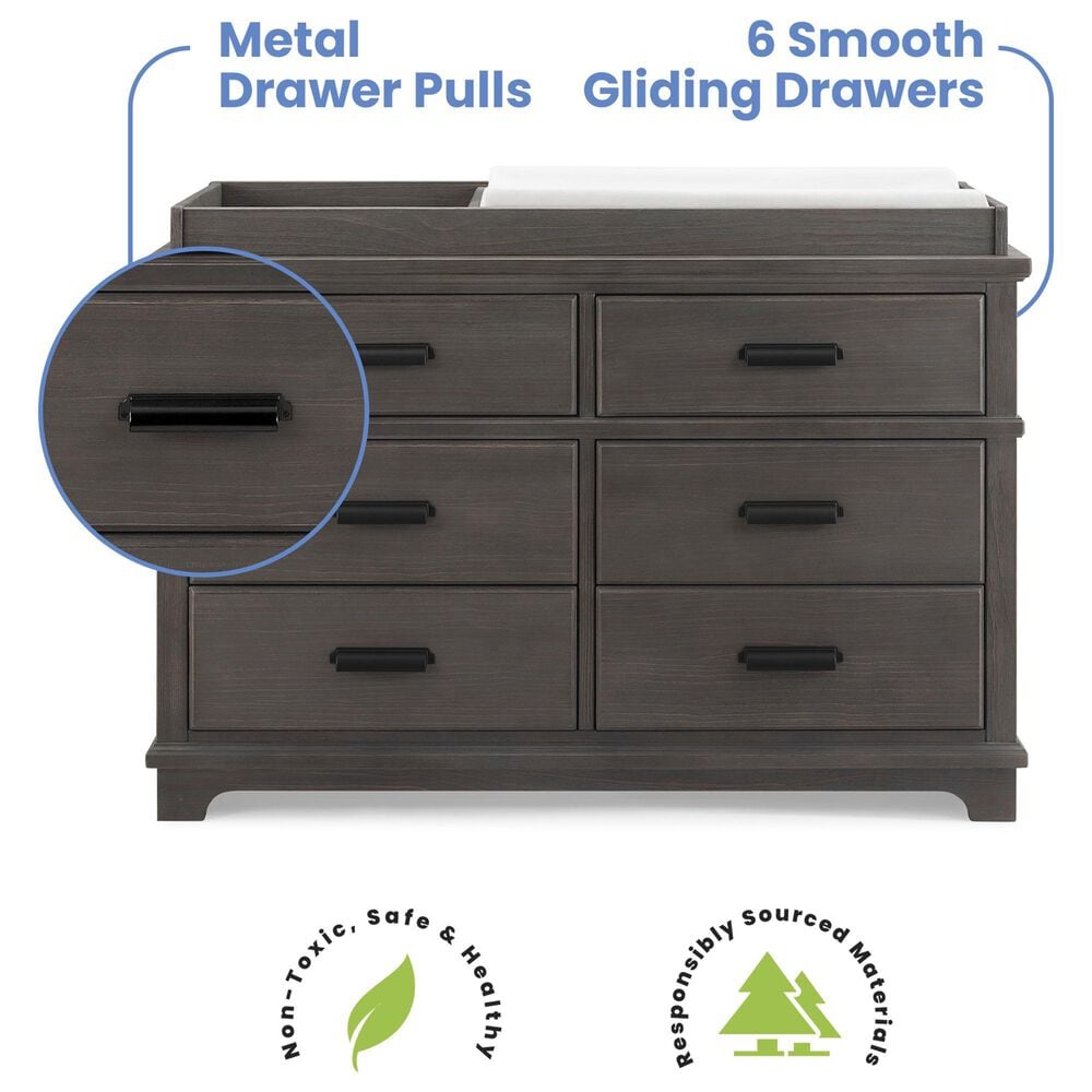 Delta Children Asher 6-Drawer Dresser with Changing Top in Rustic Grey, , large