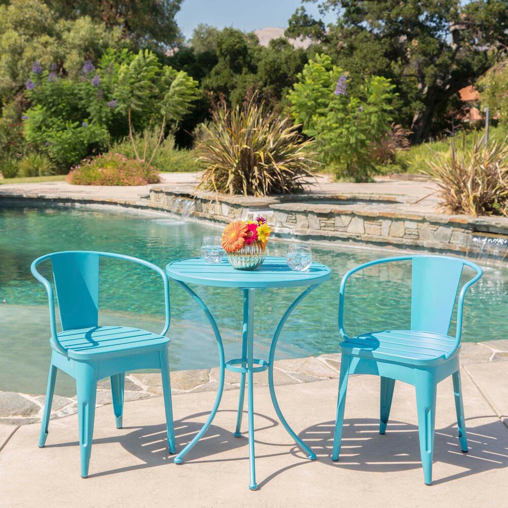 Hearth and Haven Colmar 3-Piece Outdoor Bistro Set in Blue, , large