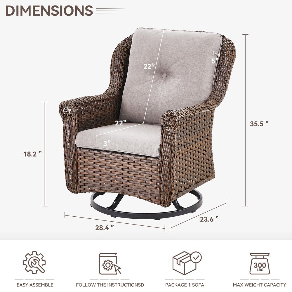 Sunwell Garden 36" Patio Swivel Glider Chair with Wicker Armrest in Beige (Set of 2), , large
