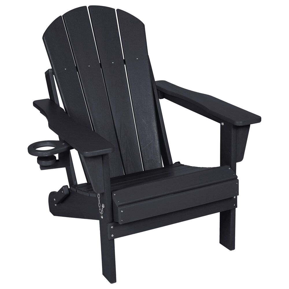 Hearth and Haven 3-Piece Outdoor Folding Adirondack Chair Set with Side Table in Black, , large