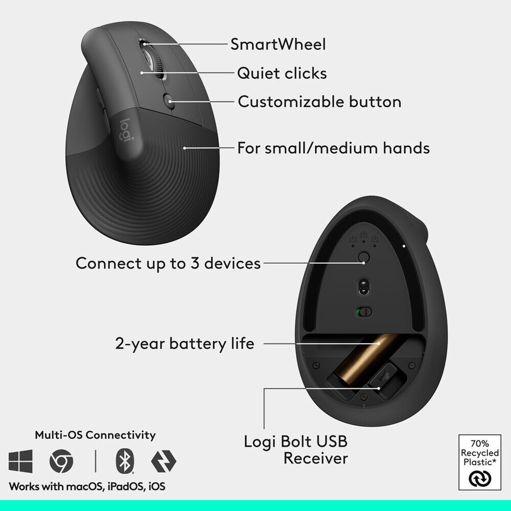 Logitech Ergo Wave Keys and Lift Combo in Graphite, , large