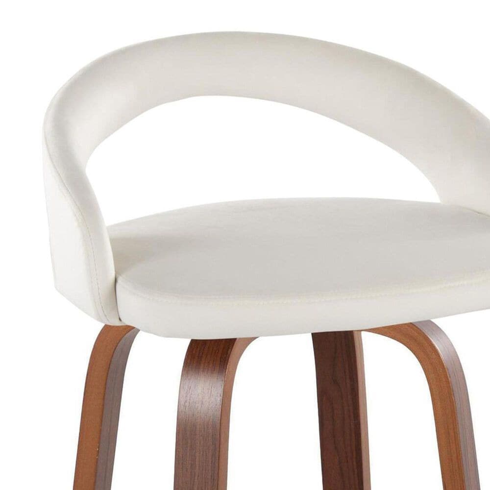 LumiSource Grotto Swivel Bar Stool with White Velvet Upholstery in Walnut Wood and Black (Set of 2), , large