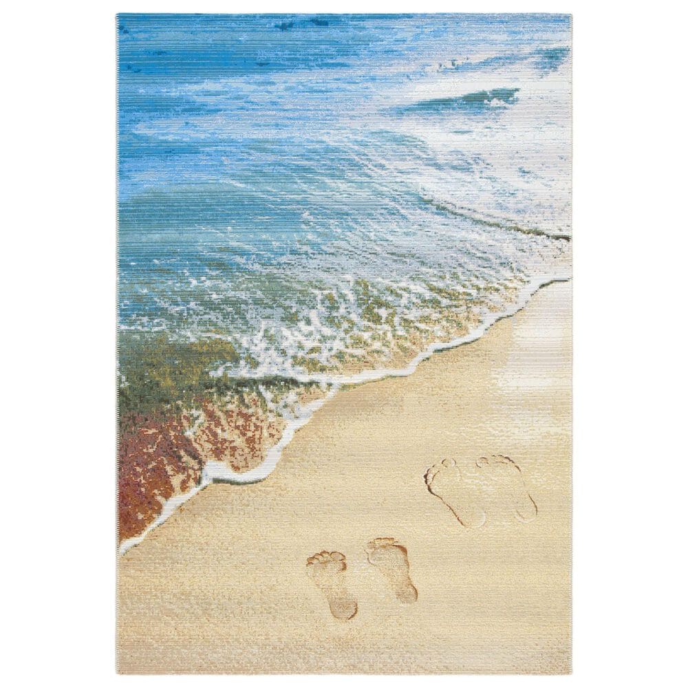 Safavieh Barbados Tropical Beach 9"10" x 12"5" Gold and Blue Indoor/Outdoor Area Rug, , large