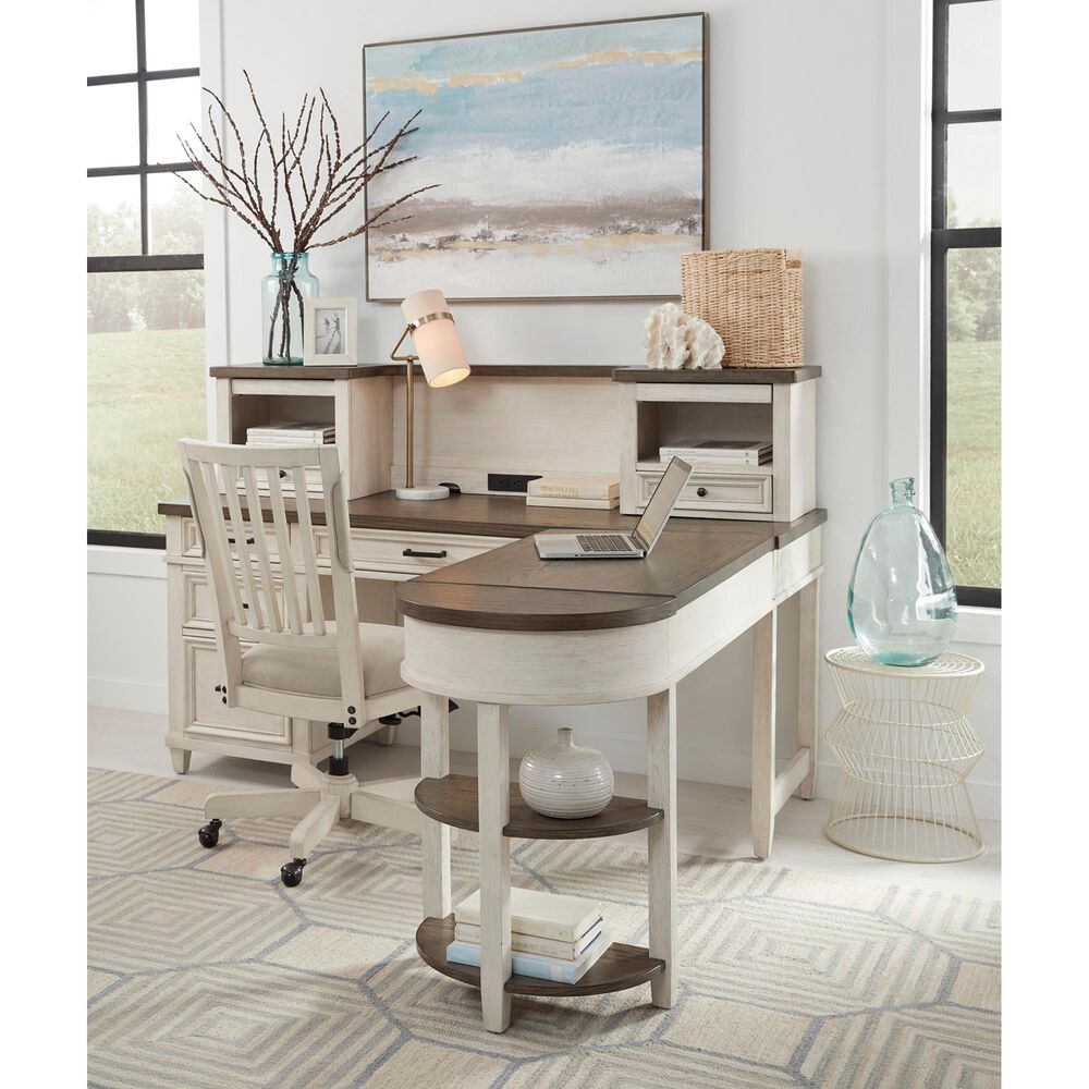 Riva Ridge Caraway Single Pedestal Desk in Aged Ivory and Brown, , large