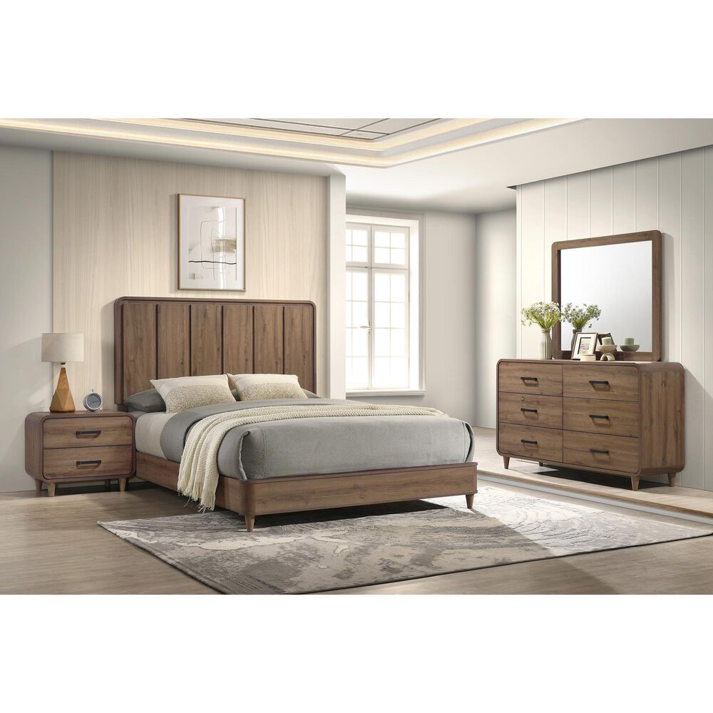 Crown Mark Nyomi King Panel Bed with Dresser and Nightstand in Light Brown, , large