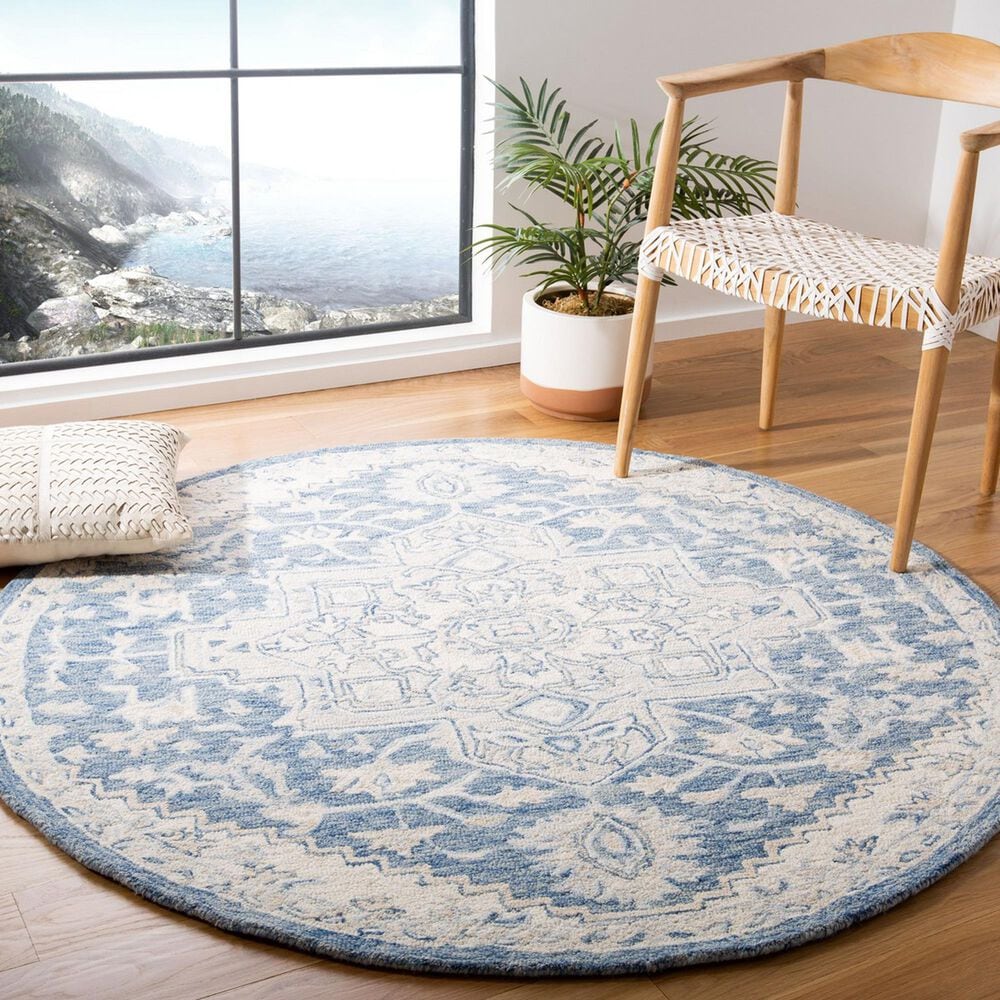 Safavieh Micro-Loop MLP503M 5&#39; Round Blue and Ivory Area Rug, , large