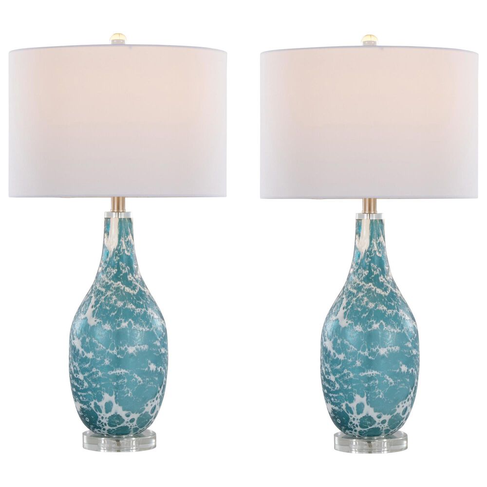 LumiSource Rocca Glass Table Lamp in Sapphire Blue, White, Brushed Nickel and Clear (Set of 2), , large