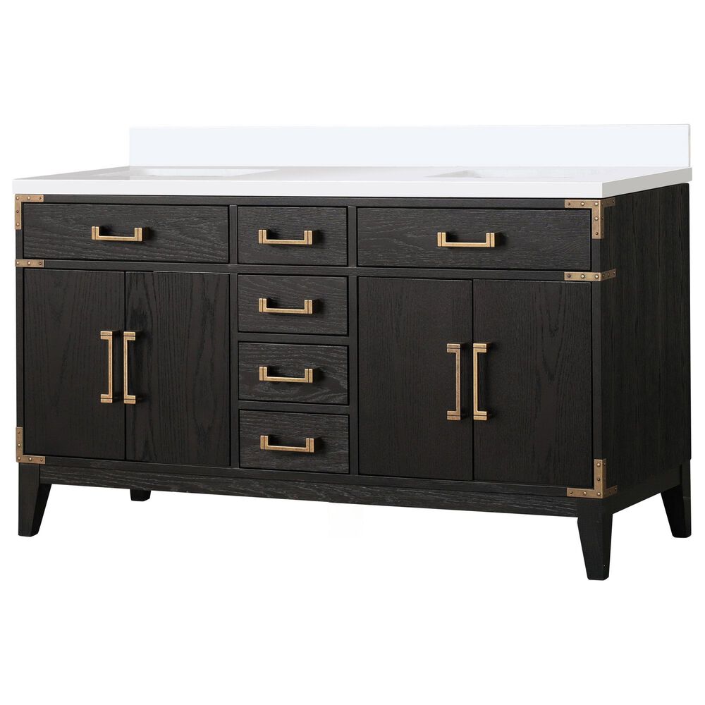 Lexora Home Laurel 60" Double Bathroom Vanity in Black Oak with White Cultured Marble Top and Rectangular Sinks, , large