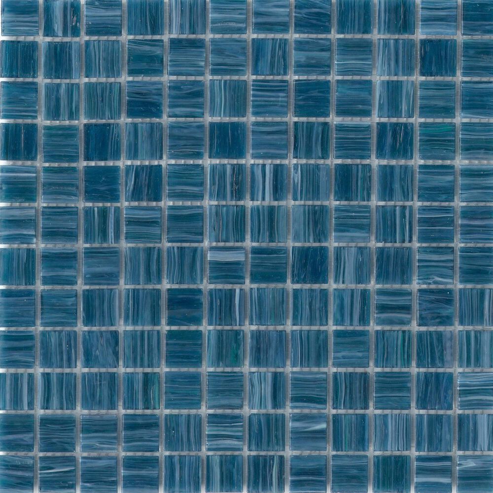 Emser Swirl Ocean 1" x 1" Square on 12" x 12" Glass Mosaic Sheet, , large