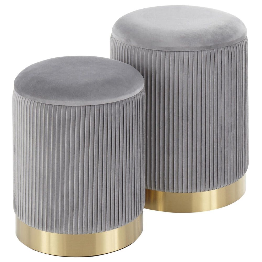 Lumisource Marla 2-Piece Nesting Pleated Ottoman Set in Grey, , large