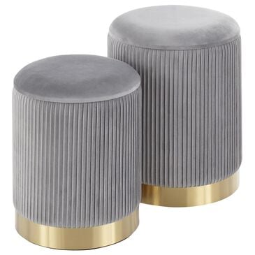 Lumisource Marla 2-Piece Nesting Pleated Ottoman Set in Grey, , large