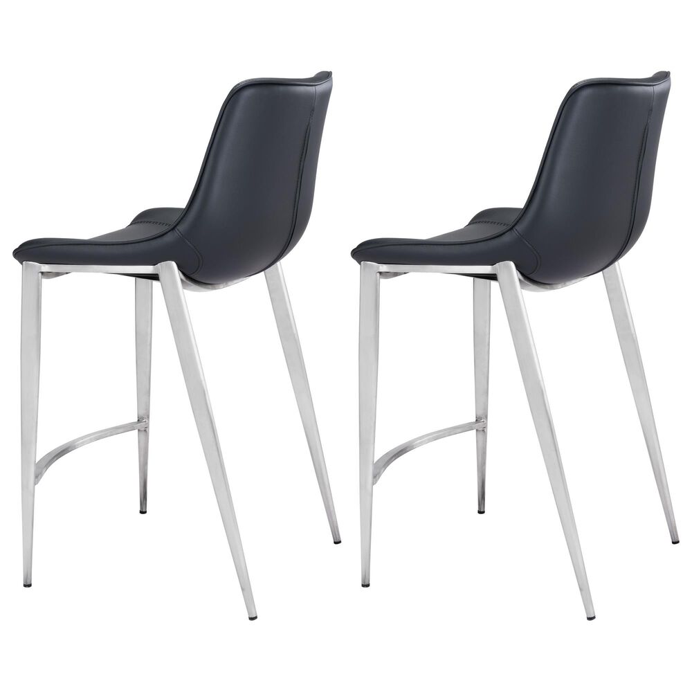 Zuo Modern Magnus Counter Stool in Black and Silver &#40;Set of 2&#41;, , large