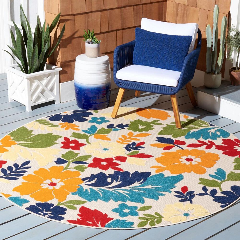 Safavieh Cabana CBN308A 6&#39;7&quot; Round Ivory and Orange Indoor/Outdoor Area Performance Rug, , large