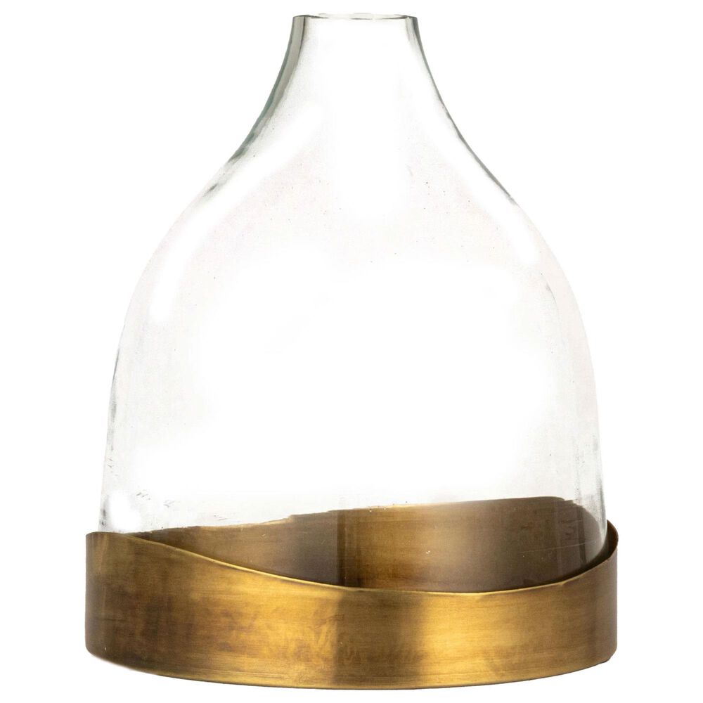 Creative Coop Sophisticated Glass Cloche with Metal Tray in Clear and Antique Brass, , large