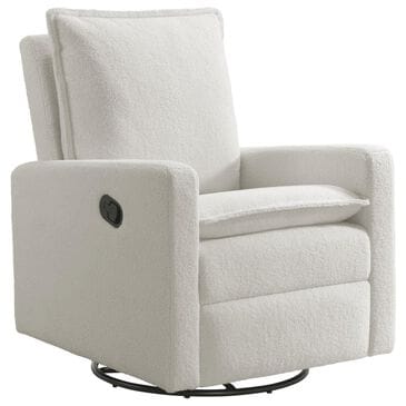 M Design Village Uptown Swivel Push Back Rocker Recliner in Boucle White, , large