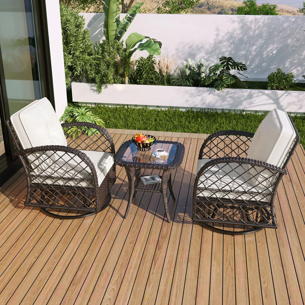 Hearth and Haven 3-Piece Patio Chat Set with Beige Cushion in Brown, , large