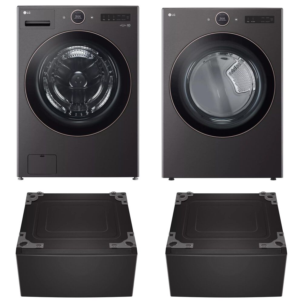LG 5 Cu. Ft. Front Load Washer and 7.4 Cu.Ft. Electric Dryer Laundry Pair with Pedestal in Black Steel, , large