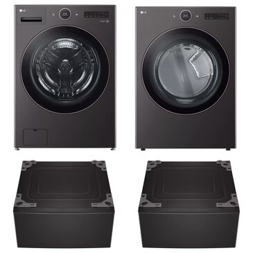 LG 5 Cu. Ft. Front Load Washer and 7.4 Cu.Ft. Electric Dryer Laundry Pair with Pedestal in Black Steel, , large