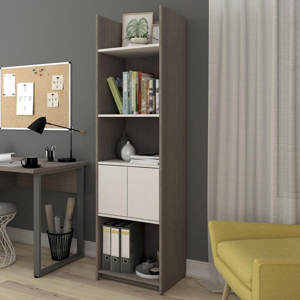 Bestar Small Space 20" Storage Tower in Bark Gray and White, , large