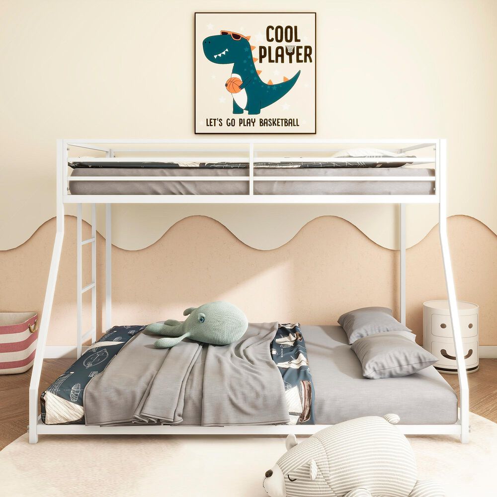 Hearth and Haven Adam Twin over Full Bunk Bed in White, , large