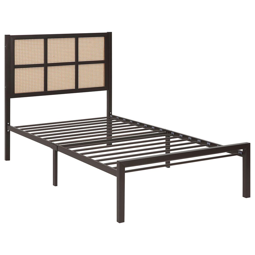 Hearth and Haven Twin Platform Bed with Faux Cane Panel Headboard in Dark Bronze, , large