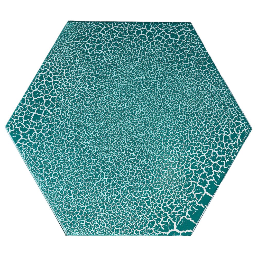 Hearth and Haven Galore 14" Outdoor Hexagon Metal Side Table with Sunburst Cut Out Design in Teal, , large