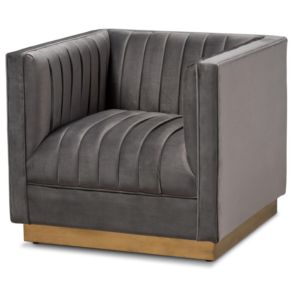 Baxton Studio Aveline Arm Chair with Brushed Gold Frame in Grey, , large