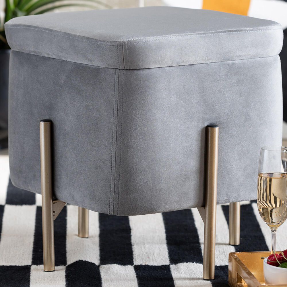 Baxton Studio Aleron Mid-Century Modern Storage Ottoman in Grey, , large