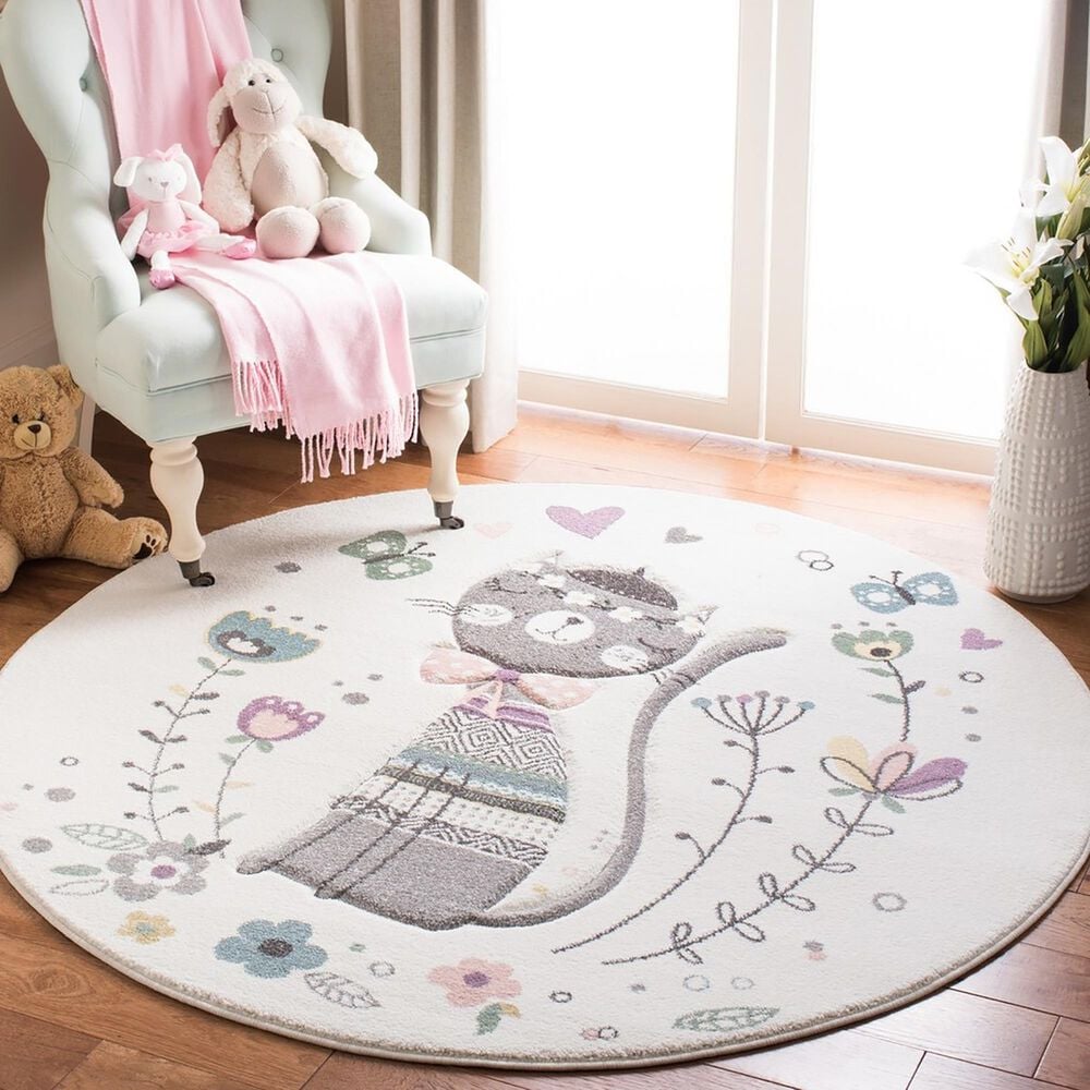 Safavieh Carousel CRK187 6&#39;7&quot; Round Ivory and Pink Kids  Area Rug, , large