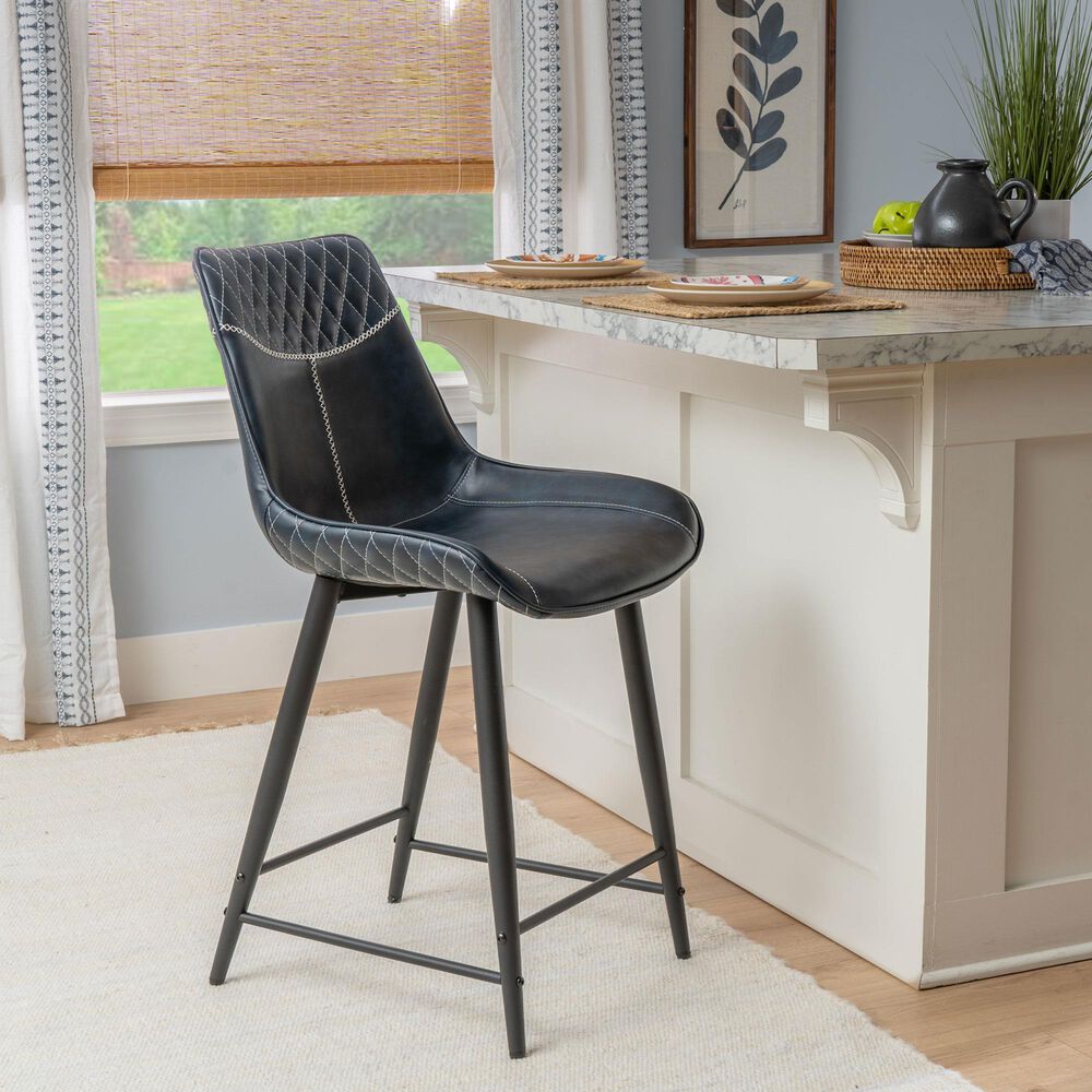 Linon Home Decor Elder 24" Counter Stool with Navy Cushion in Black, , large