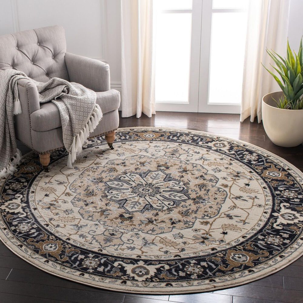 Safavieh Lyndhurst LNH334 7&#39; Round Cream and Navy Area Rug, , large