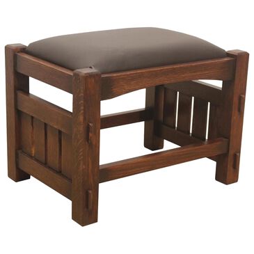 Crafters & Weavers Mission Foot Stool Wide Spindles with Dark Brown Cushion in Walnut, , large