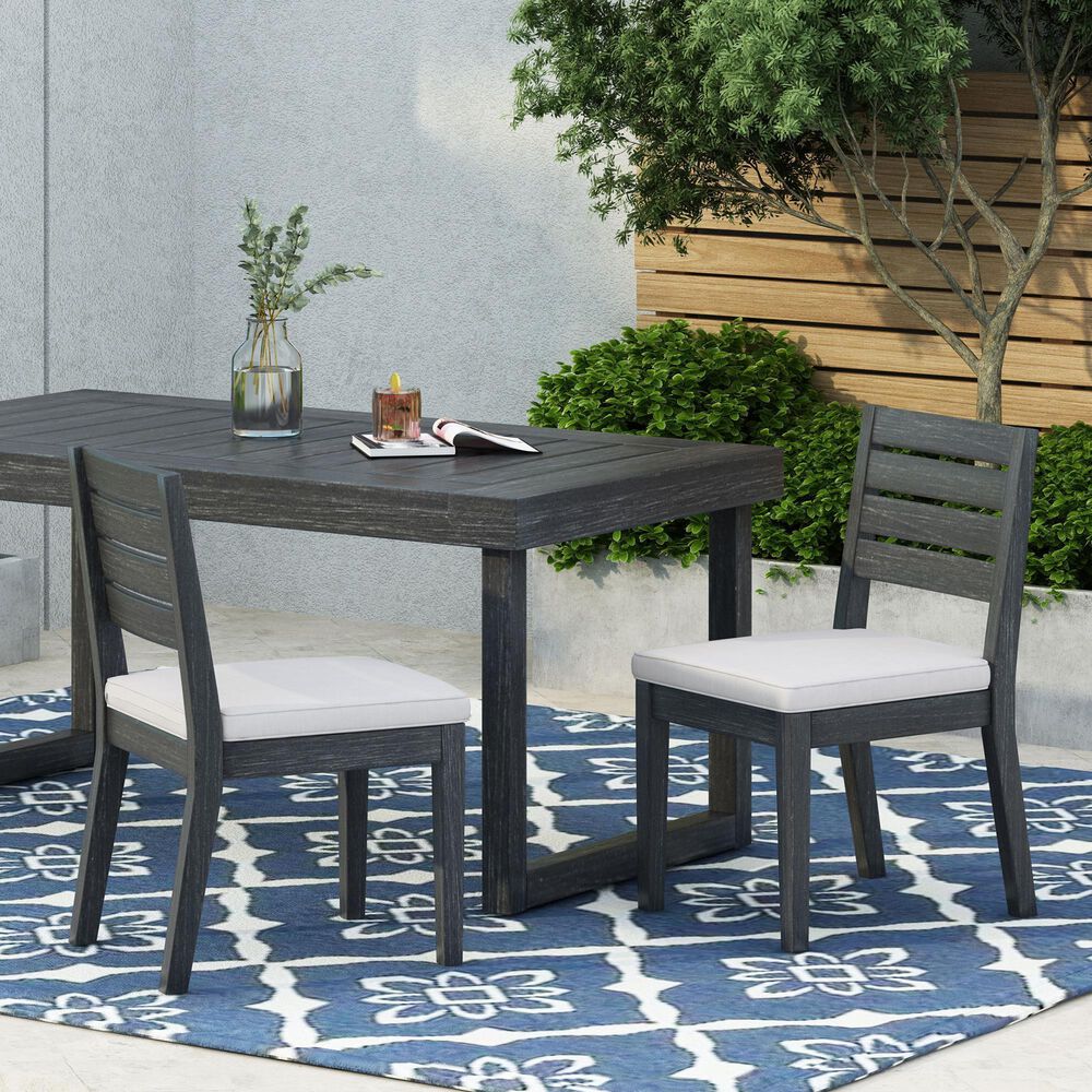 Hearth and Haven Outdoor Armless Dining Chair with Dark Gray Frame in Light Gray (Set of 2), , large